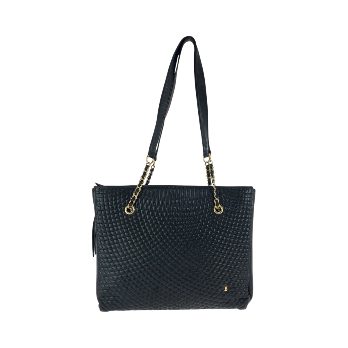 BALLY バリー ヴィンテージ キルティング フリンジ ブラック 黒 ゴールド金具 レザー チェーントートバッグ ショルダーバッグ 602350 【中古】