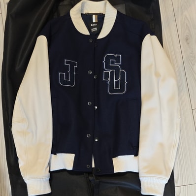 Boss x Shohei Ohtani Wool Blend Baseball Jacket Monogram Detail "White / Dark Blue"