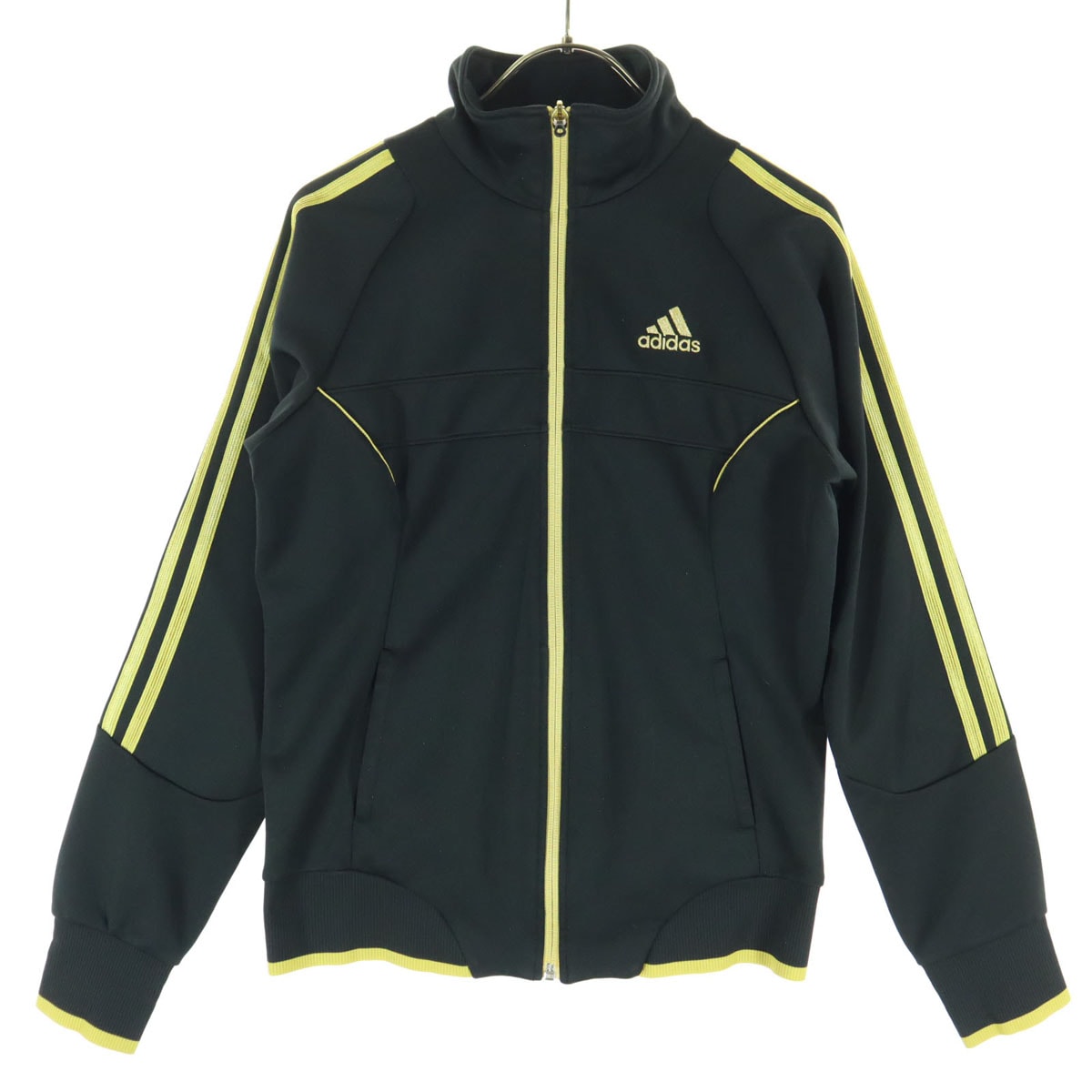 美品 adidas アディダス バイカラー ワンポイントロゴ 長袖 トラックジャケット S ブラック系 ゴールド
