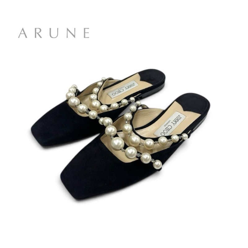 ジミーチュウ JIMMY CHOO AMAYA FLAT フラットシューズ 靴 シューズ スエード ブラック ホワイト 黒 パール ミュール