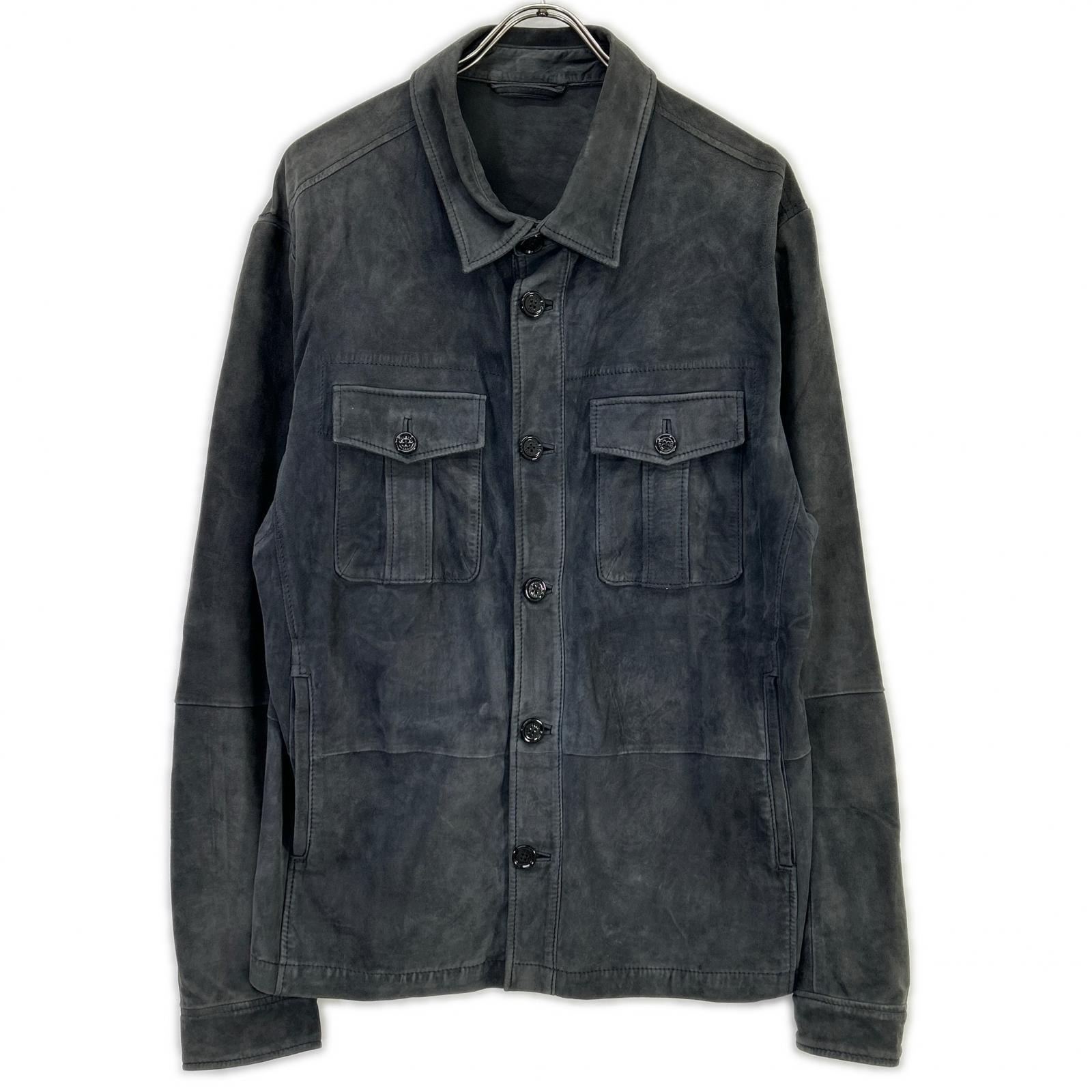 ボス グレー 羊革 レザーシャツジャケット 10187354 54
