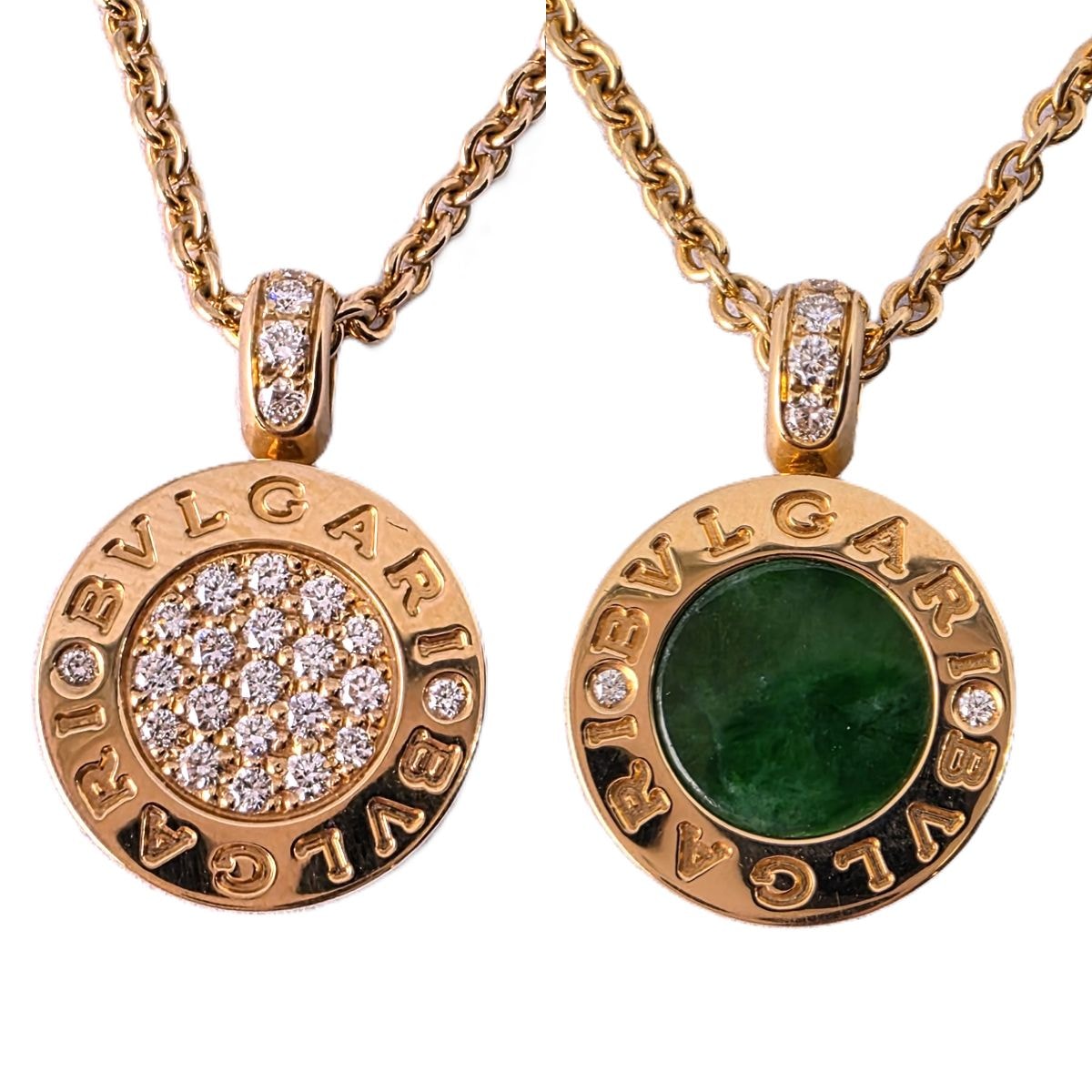 【値下げ】BVLGARI ブルガリ ブルガリブルガリ パヴェ ダイヤ ネックレス K18 PG ピンクゴールド × ダイヤモンド × グリーンジェイド ネックレス CL857286 K18ピンクゴールド  レディース【中古】