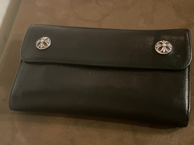 Chrome Hearts Wave Cross Ball Button Leather Wallet "Black/Silver"
