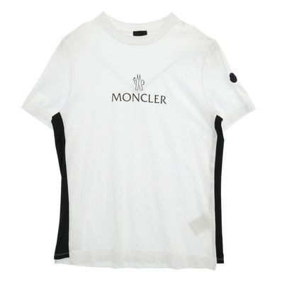 MONCLER モンクレール 24SS J10918C00060 MAGLIA MANICHE CORTE マリア マニケ コルテ リフレクター ロゴ メッシュ 切替 ラバーロゴ ワッペン クルーネック 半袖 Tシャツ カットソー ホワイト系 L【中古】