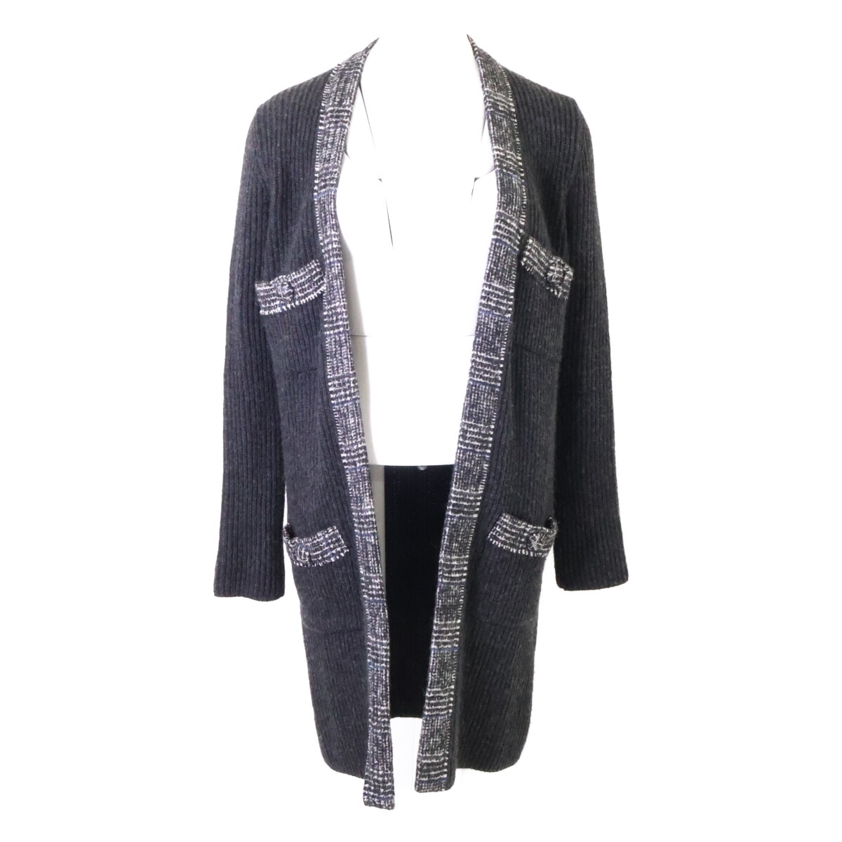 シャネル 美品 国内正規 07A P31752W04010 カシミヤ リブニット ロングカーディガン 38