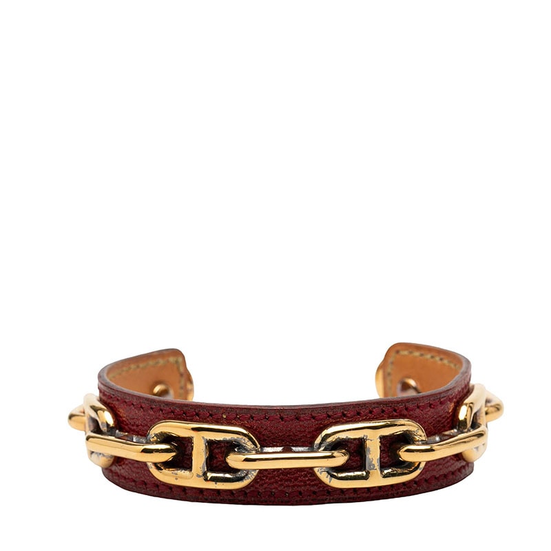 エルメス シェーヌダンクル バングル バングル ゴールド レッド メッキ レザー レディース HERMES 【中古】