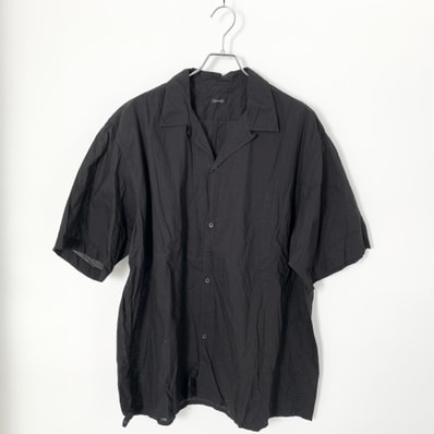 COMOLI KHADI Cotton Short Sleeve Open Collar Shirt "Black"