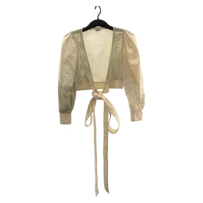 美品 LOEWE ロエベ パフスリーブ サイズ36 アイボリー グレー コットン パフスリーブ ブラウス 長袖シャツ 600911 【中古】