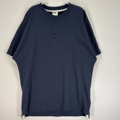 古着 ナイキ NIKE 半袖Tシャツ センタースウッシュ プリント 厚手 バックサイドポケット デザインT M ブルー系 メンズ
