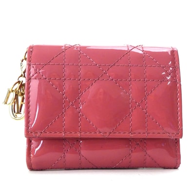 クリスチャンディオール Christian Dior 三つ折り財布 パテントレザー ピンク レディース【中古】 h30456i