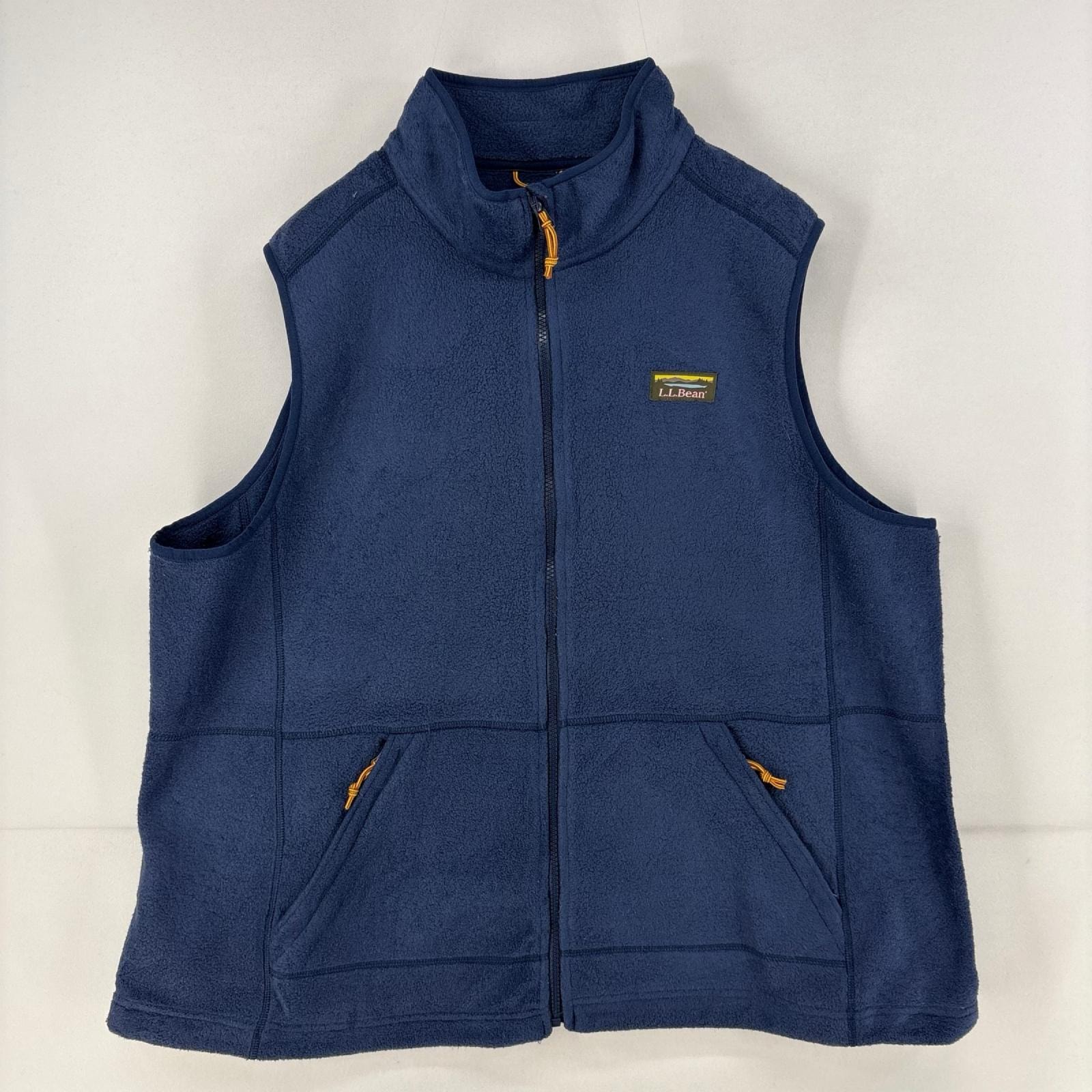 古着 エルエルビーン L.L.Bean フリース ベスト フルジップ ワンポイントロゴ 刺繍 大きいサイズ 2XL ネイビー 無地 レディース