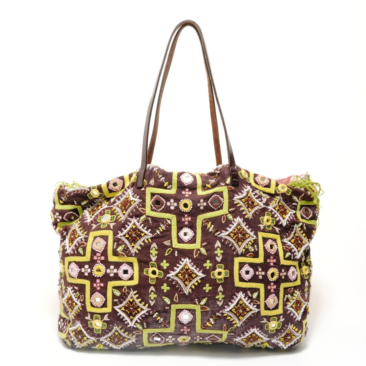 フェンディ FENDI ビーズ, 刺繍 キャンバス トートバッグ【中古】