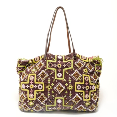 フェンディ FENDI ビーズ, 刺繍 キャンバス トートバッグ【中古】