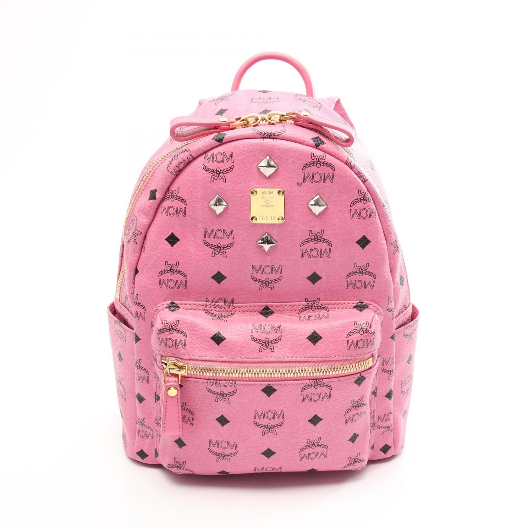 エム・シー・エム MCM STARK VISETOS ヴィセトス リュックサック バックパック バッグ PVCコーティングキャンバス レディース ピンク系 / ブラック系 MMK5SVE37PK001 【中古】