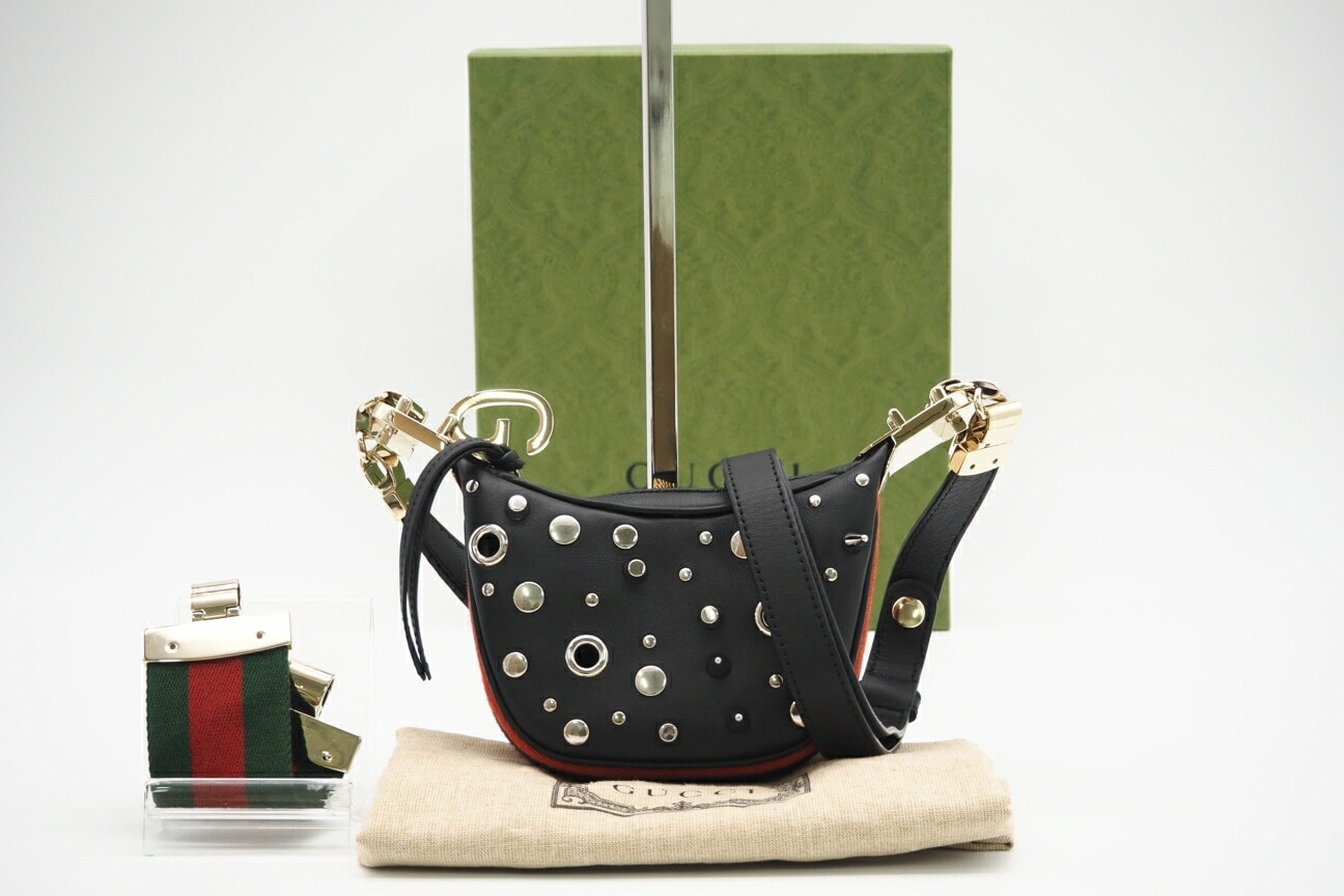 美品 GUCCI グッチ レザー スタッズ ミニ 2WAYショルダーバッグ 718512 2wayショルダーバッグ ブラック ゴールド シルバー レザー レディース