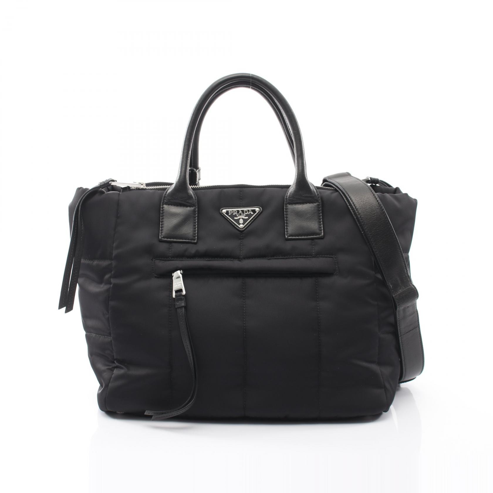 プラダ PRADA TESSUTO BOMBER ボンバー 2WAY トートバッグ バッグ ナイロン レザー レディース ブラック系 【中古】