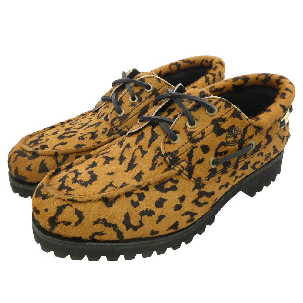 WACKO MARIA Timberland TB0A44YFAHC × Timberland 3Eye Classic Lug Leopard クラシック ラグ レオパード レザー ハラコ シューズ ライトブラウン系 ブラック系 27cm【美品】【中古】