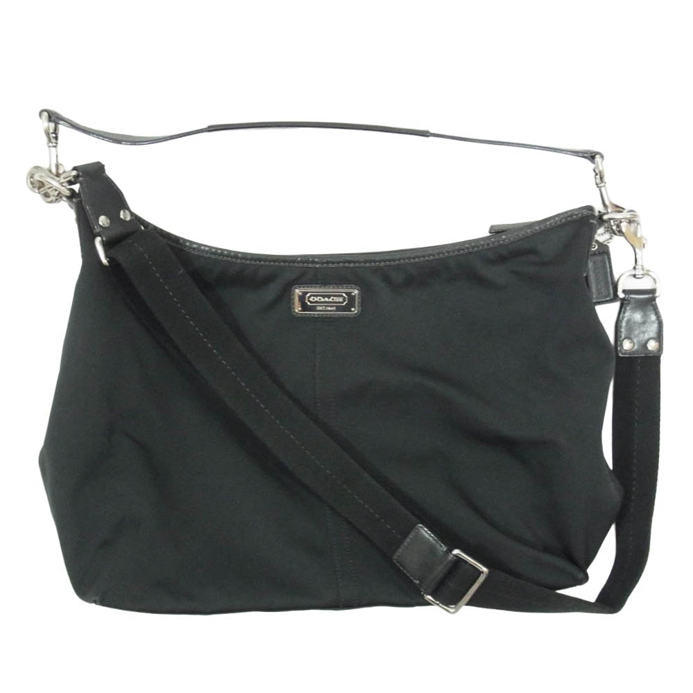 COACH コーチ F77152 Nylon Canvas Leather Trim One Shoulder Bag ナイロンキャンバス レザートリム 2way ショルダーバッグ ブラック系【中古】