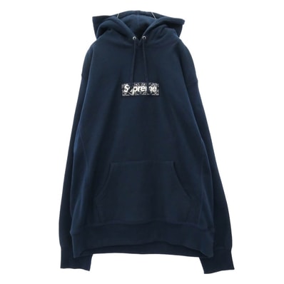 Supreme シュプリーム パーカー 19AW Bandana Box Logo Hooded Sweatshirt バンダナ ボックスロゴ フーデッド スウェットシャツ フーディー パーカー ネイビー系 L【美品】【中古】