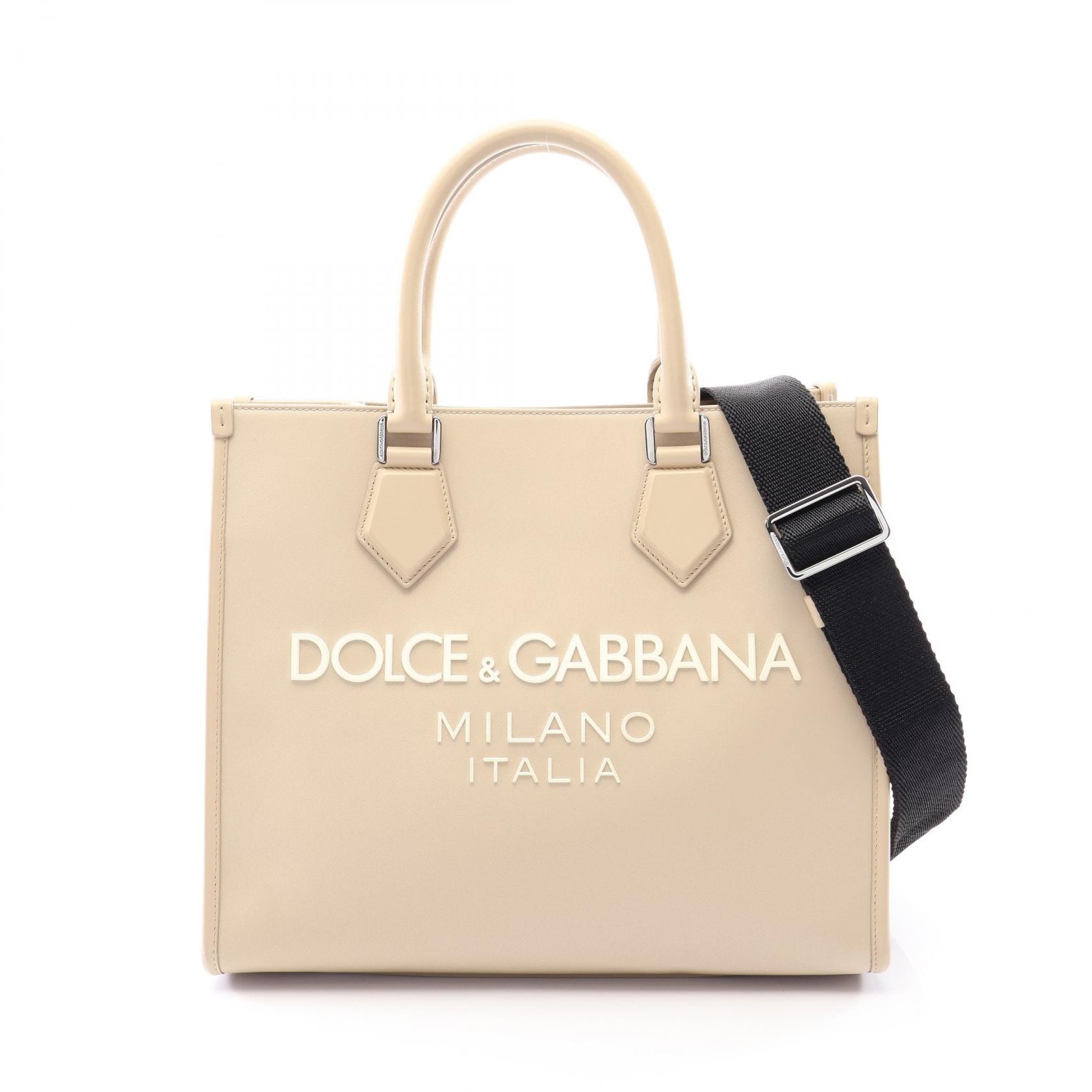 ドルチェアンドガッバーナ DOLCE & GABBANA ロゴ ショッピングバッグ スモール 2WAY トートバッグ バッグ ナイロン レザー メンズ レディース ベージュ系 【中古】