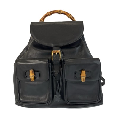美品 GUCCI グッチ バンブー ブラック 黒 ゴールド金具 レザー バックパック リュックサック 601343 【中古】