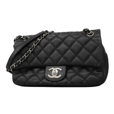 ★SALE【6fa1509】シャネル ショルダーバッグ マトラッセ Wチェーン キャビアスキン ブラック シルバー金具【中古】レディース
