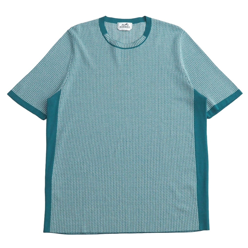 HERMES エルメス 半袖シャツ サイズXL H柄 コットンニット 半袖セーター イタリア製 ブランド古着【中古】20260603/RA9622