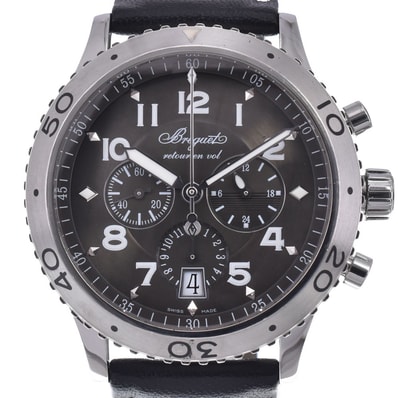 ブレゲ Breguet 3810ST トランスアトランティック タイプXXI クロノグラフ デイト グレー 自動巻き メンズ 良品 腕時計 L#148186