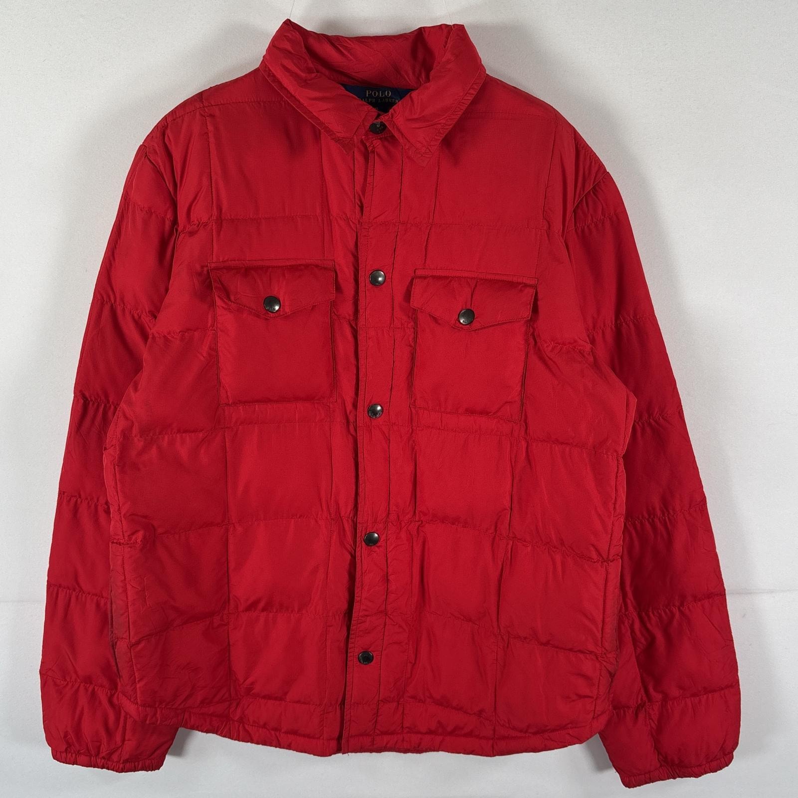 古着 ポロ・ラルフローレン POLO RALPH LAUREN ダウンジャケット スナップボタン ハーフコート XL(18−20) レッド 無地 レディース