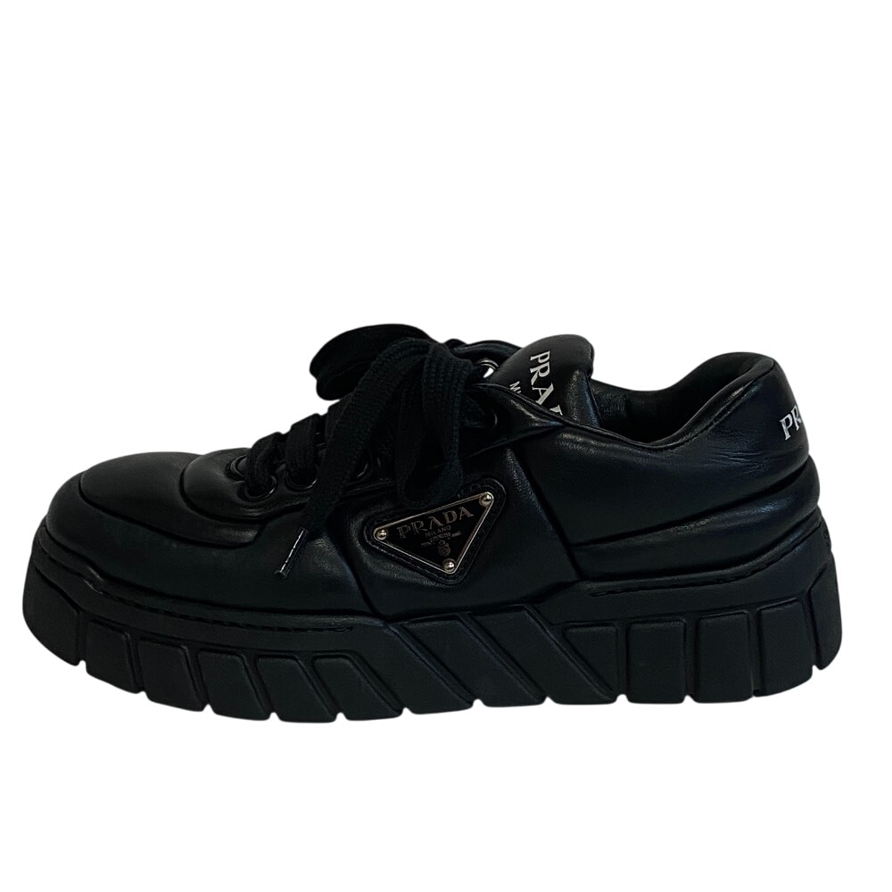 プラダ PRADA スニーカー ダウンタウン 三角ロゴ トライアングル レースアップ 厚底 1E136N ブラック