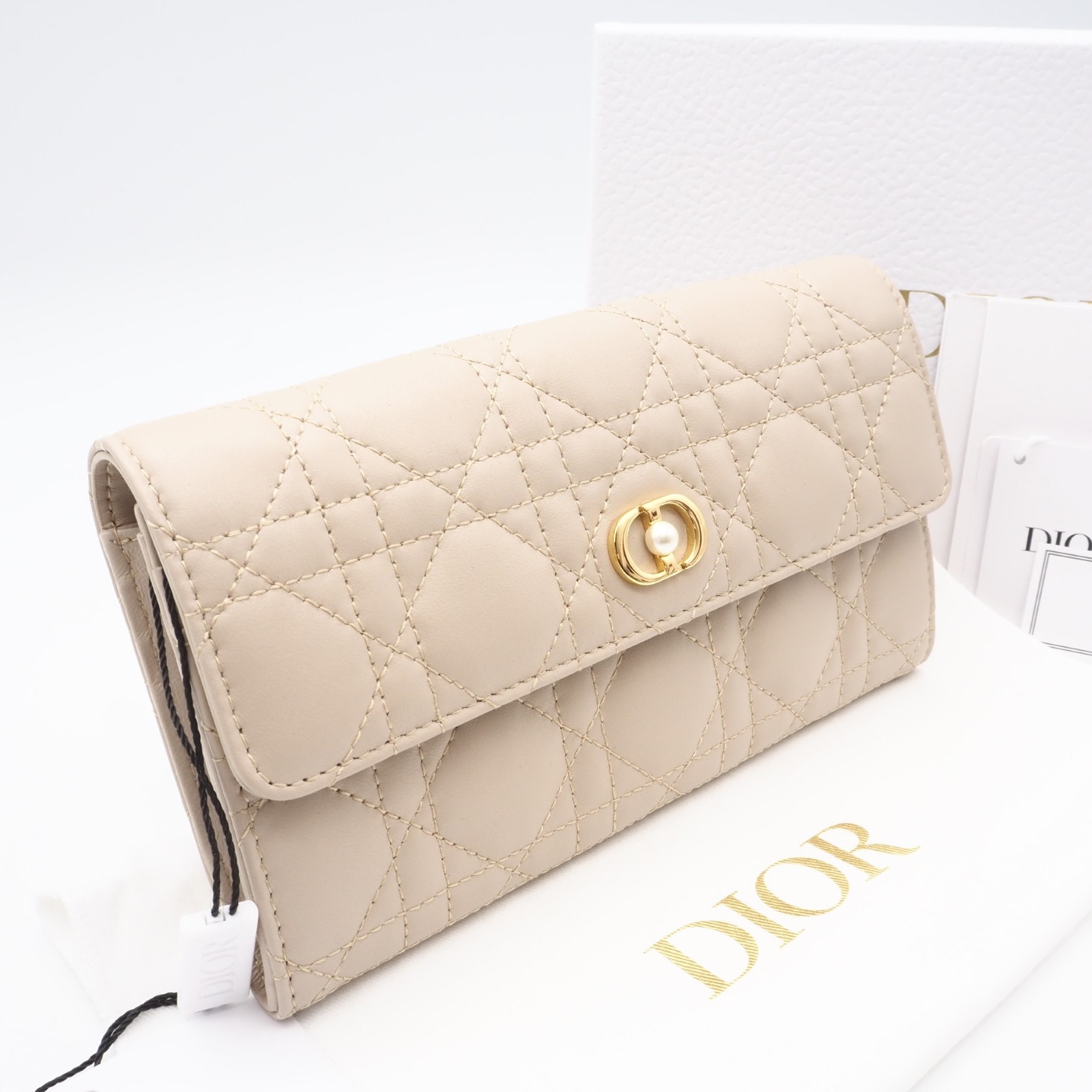 未使用 Christian Dior クリスチャンディオール カナージュ ラムスキン ディオール ジョリーオーキッド ロングウォレット S3106UNJB 長財布 パウダーベージュ ラムスキン レディース