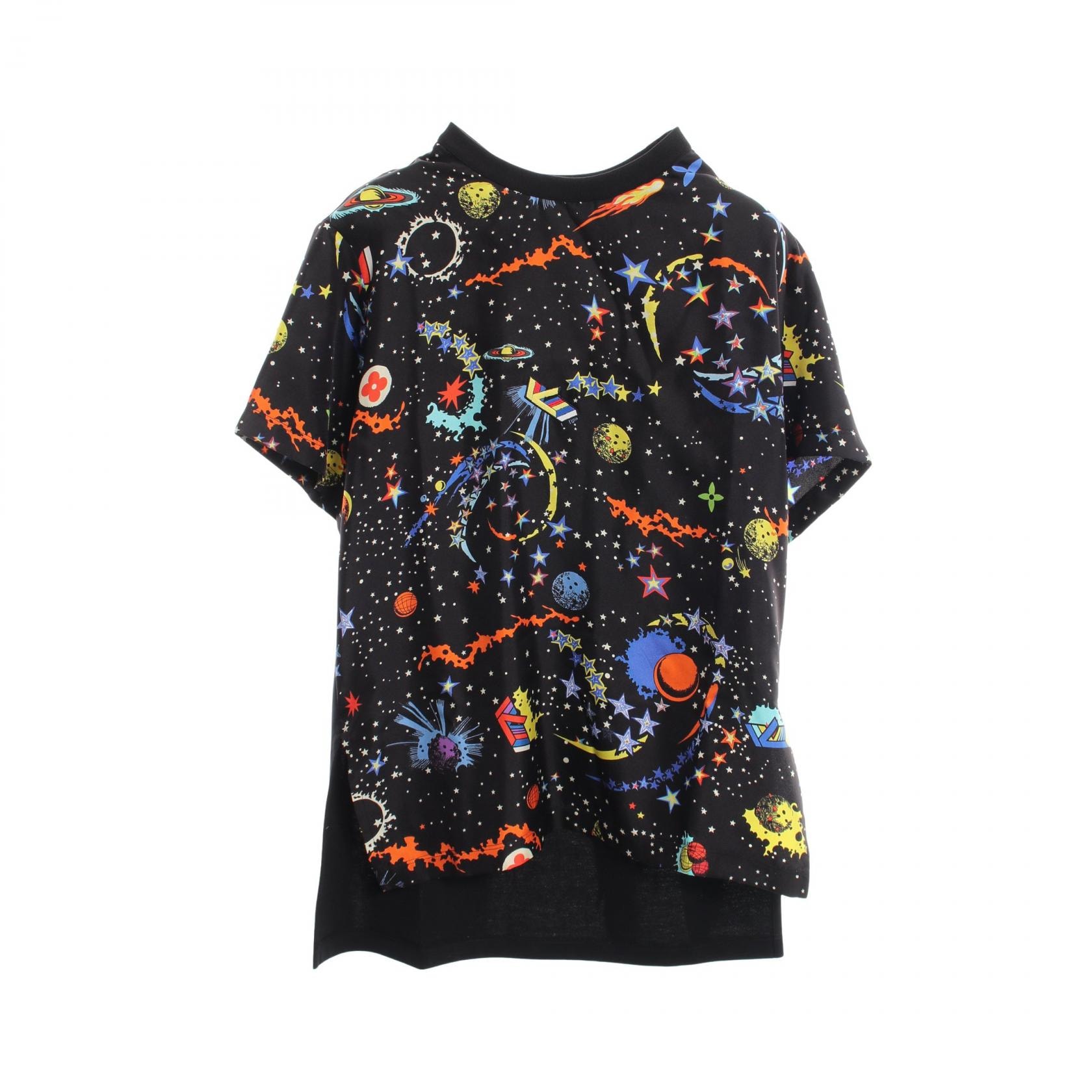 ルイ・ヴィトン LOUIS VUITTON ギャラクシー 総柄 半袖Tシャツ 衣料品 トップス シルク コットン レディース ブラック系 / マルチカラー RW211A AH8 FKTS97 【中古】