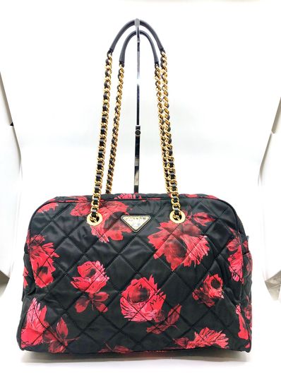 PRADA Tessuto Impuntu Nylon Chain bag "Nero/Rosso"