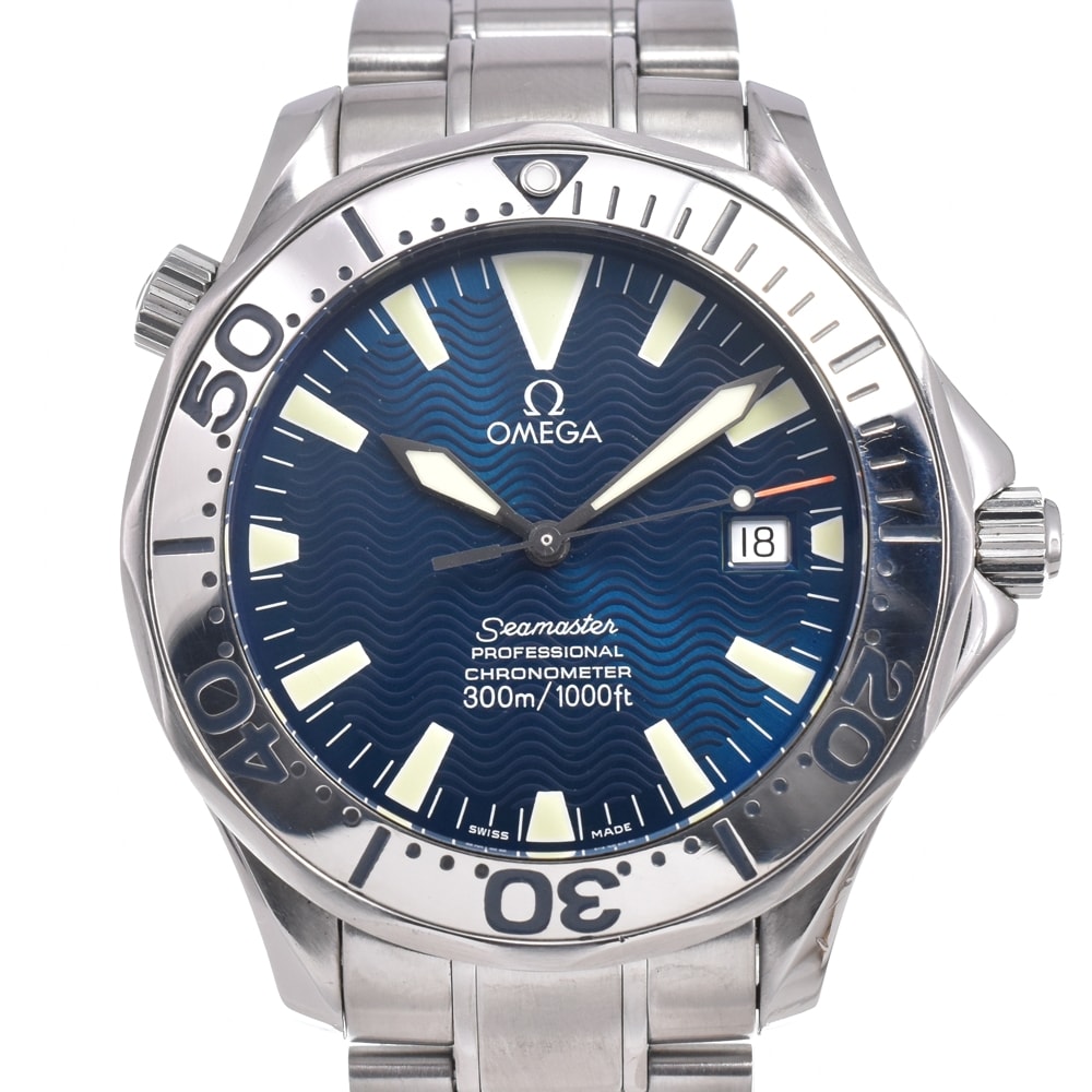 オメガ OMEGA 2255.80 シーマスタープロフェッショナル 300M デイト ブルー 自動巻き メンズ 良品 腕時計 I#150452