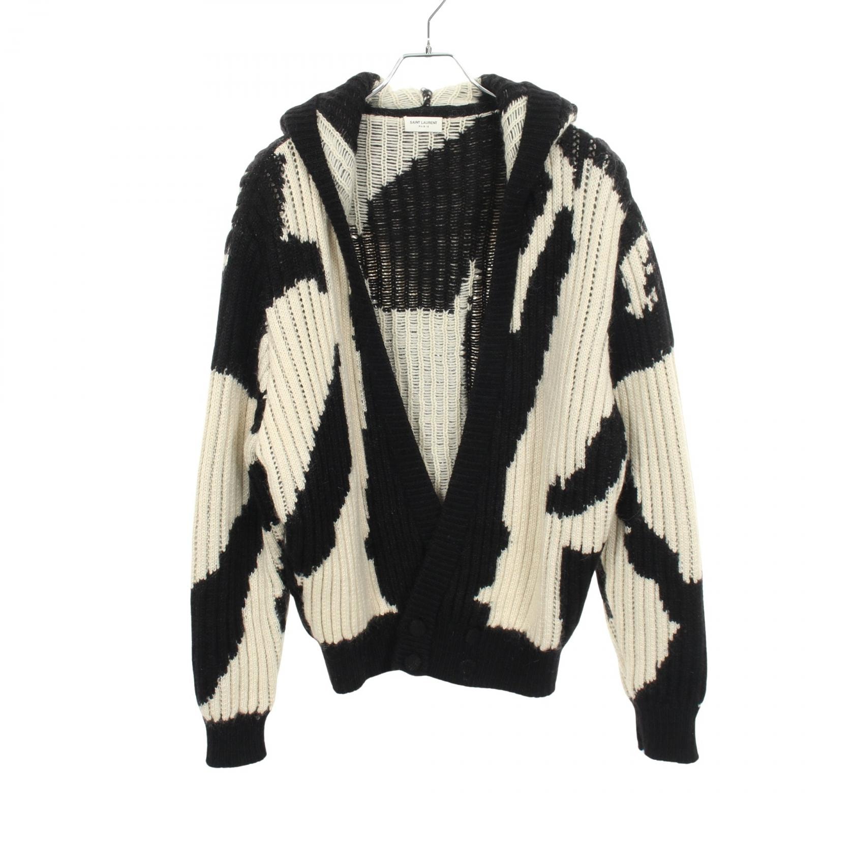 サンローランパリ SAINT LAURENT PARIS アニマル柄 フード付き カーディガン 衣料品 トップス ウール アルパカ / モヘヤ メンズ ホワイト系 / ブラック系 685098 【中古】