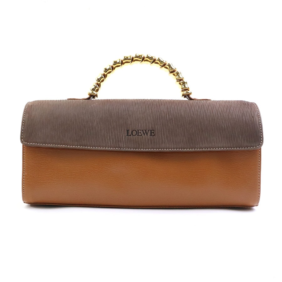 ロエベ LOEWE ハンドバッグ レザー/ヌバック ブラウン ゴールド レディース【中古】 e62182k
