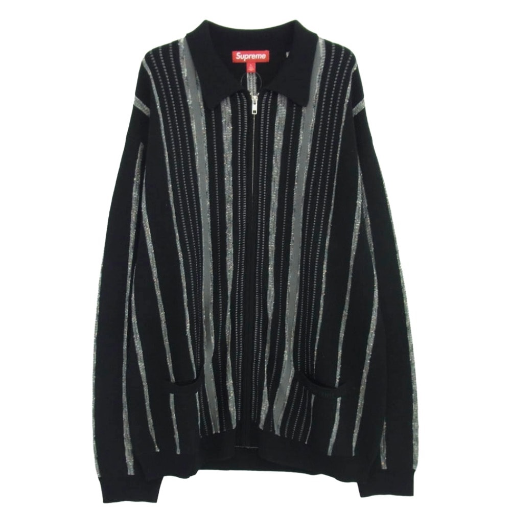 Supreme シュプリーム カーディガン 24AW Speckle Stripe Zip Up Cardigan スパークル ストライプ ジップアップ カーディガン ブラック系 グレー系 L【極上美品】【中古】