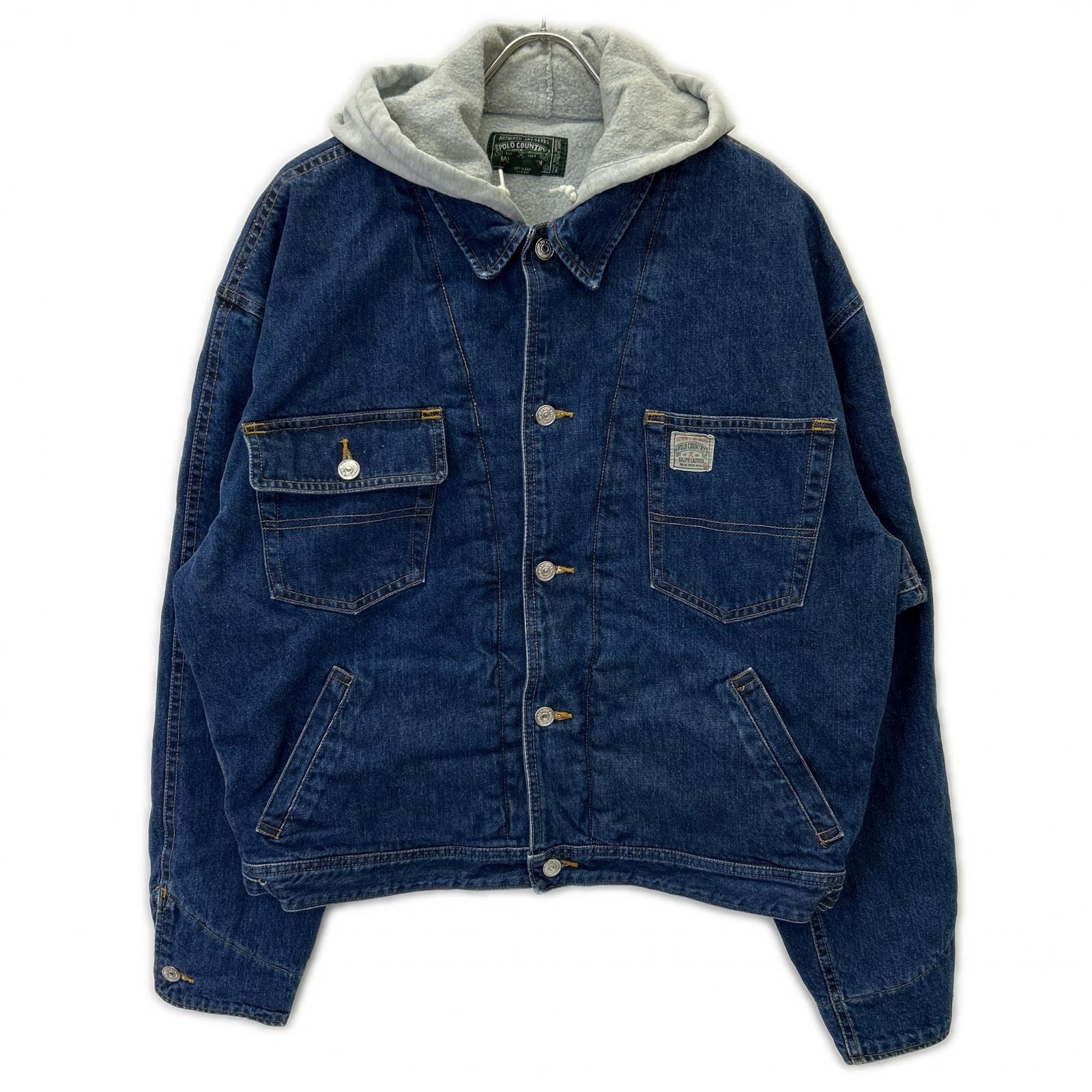 ポロカントリー 80's インディゴ×グレー フードドッキング デニムジャケット L