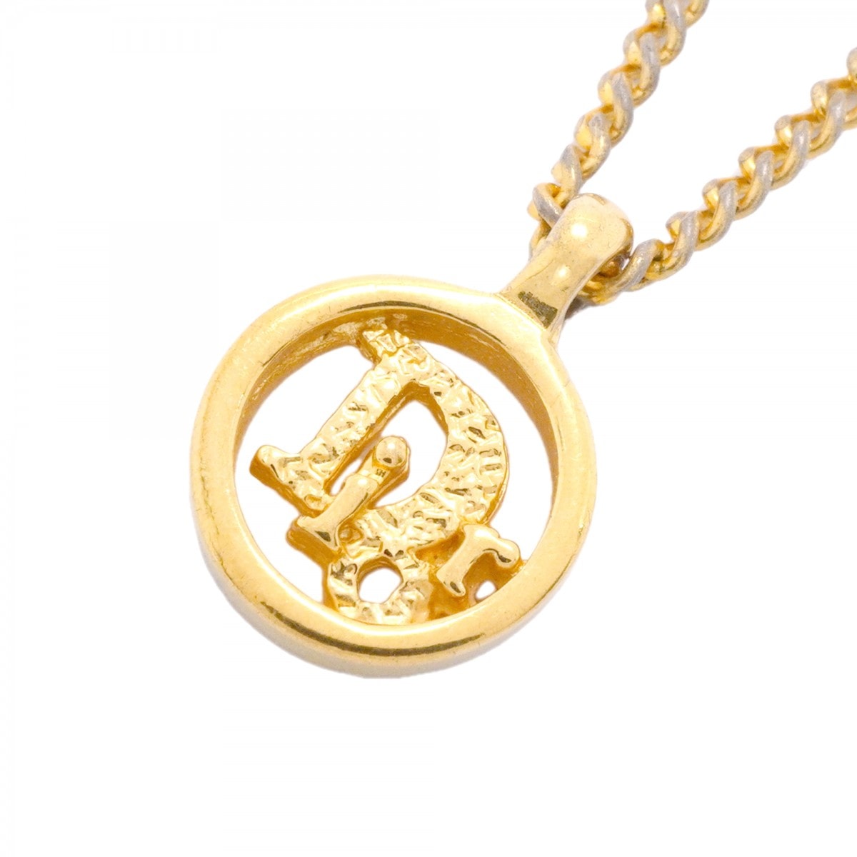 【6jgb0357-k】クリスチャンディオール ネックレス ディオールロゴ 丸型 サークル GPメッキ ゴールド【中古】レディース