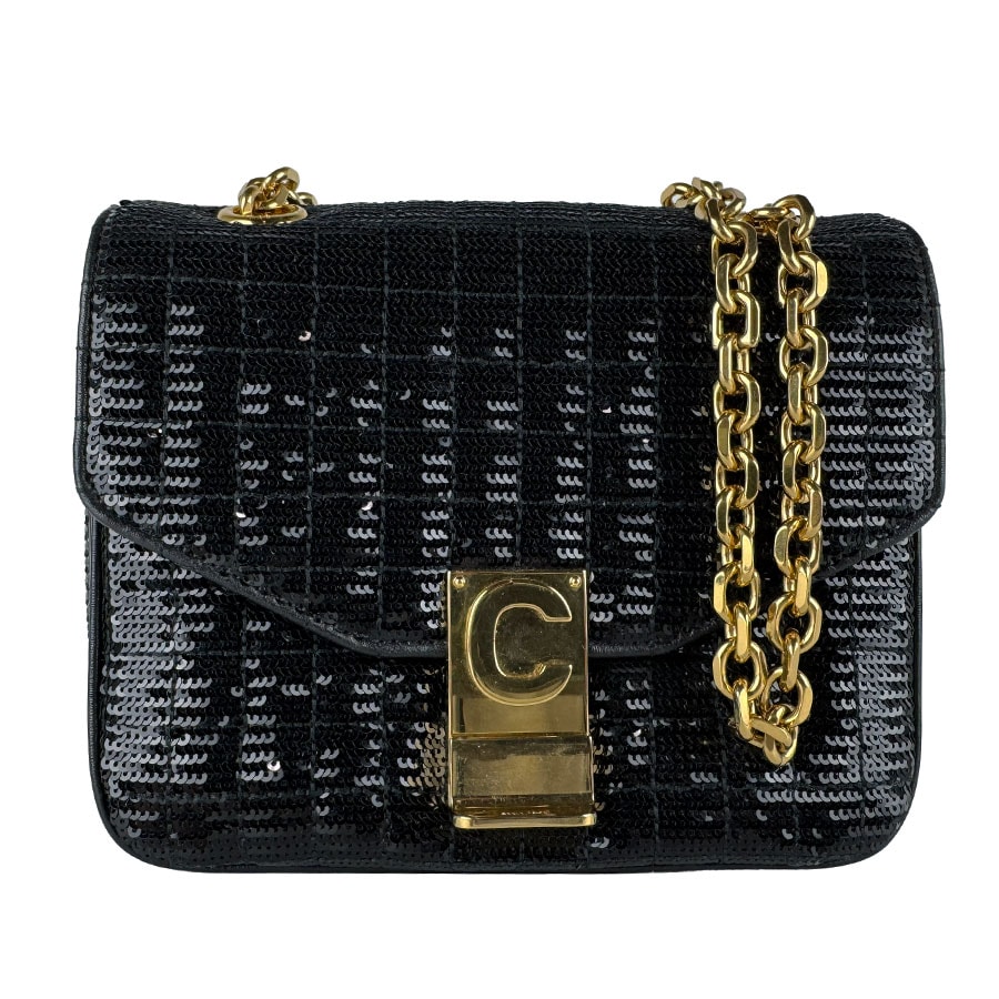 セリーヌ CELINE ショルダーバッグ Cロゴ スパンコール ブラック レディース【中古】 z10839