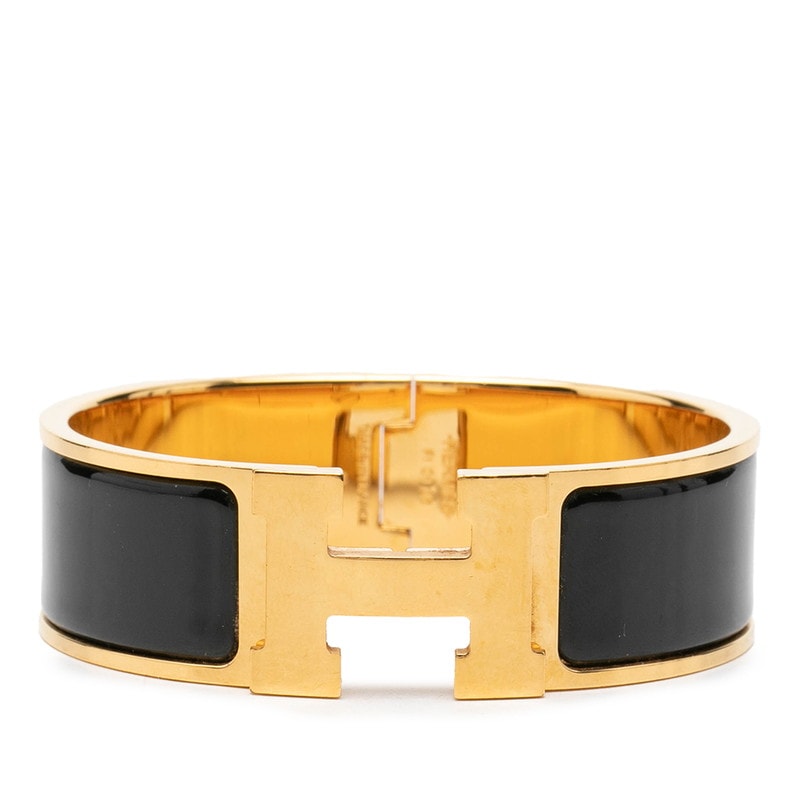 エルメス クリッククラック GM ブレスレット バングル ゴールド ブラック メッキ エナメル レディース HERMES 中古