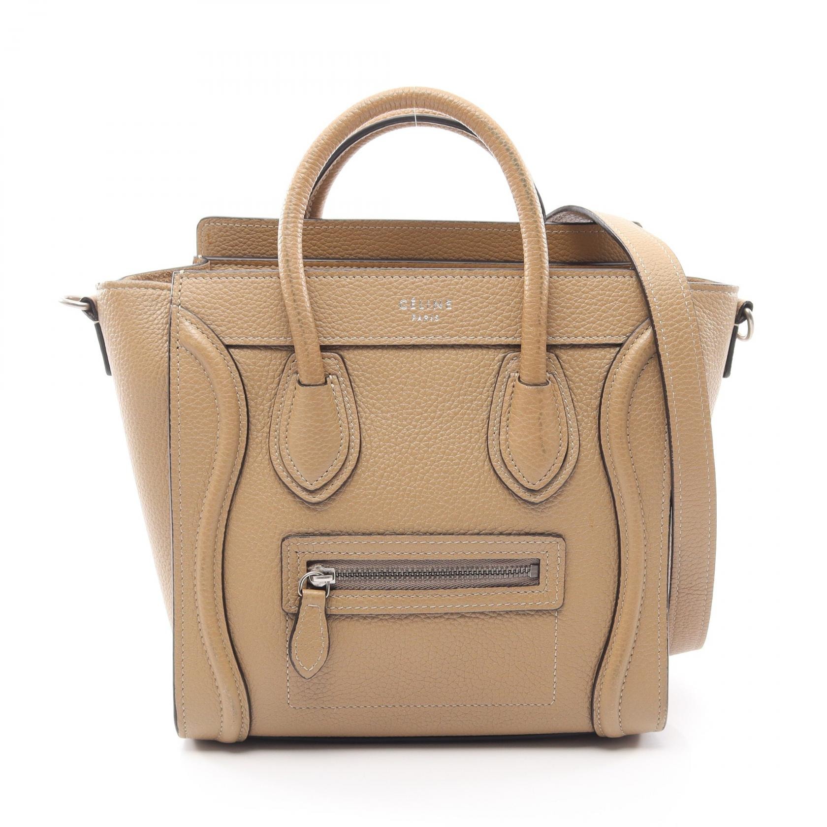セリーヌ CELINE ラゲージ ナノショッパー 2WAY ハンドバッグ バッグ レザー レディース ベージュ系 【中古】