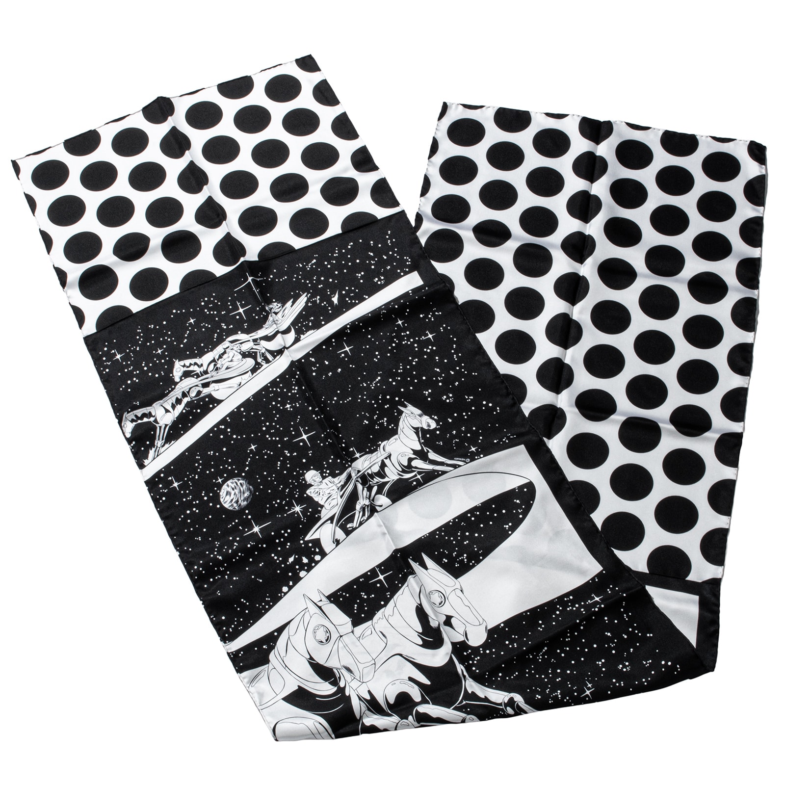 【未使用】HERMES エルメス マフラースカーフ Space Derby スペースダービー 753573S 11 スカーフ シルク silk ブラック ホワイト【中古】