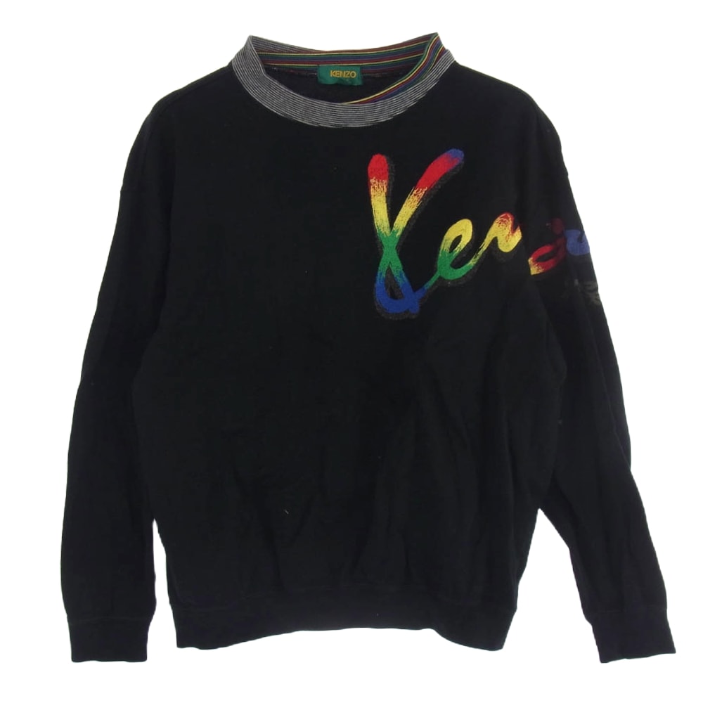 KENZO ケンゾー スウェット ロゴ刺繍 リブ ハイネック スウェット トレーナー ブラック系 3【中古】