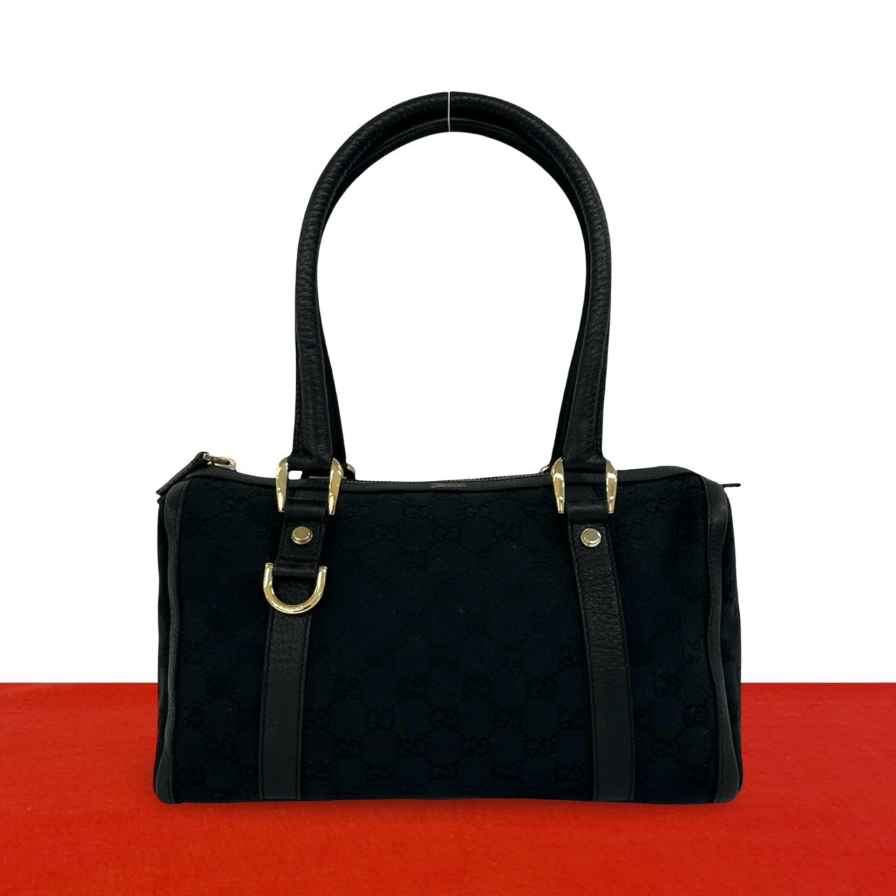 GUCCI グッチ GG ロゴ 柄 キャンバス レザー ハンドバッグ ブラック
 34441