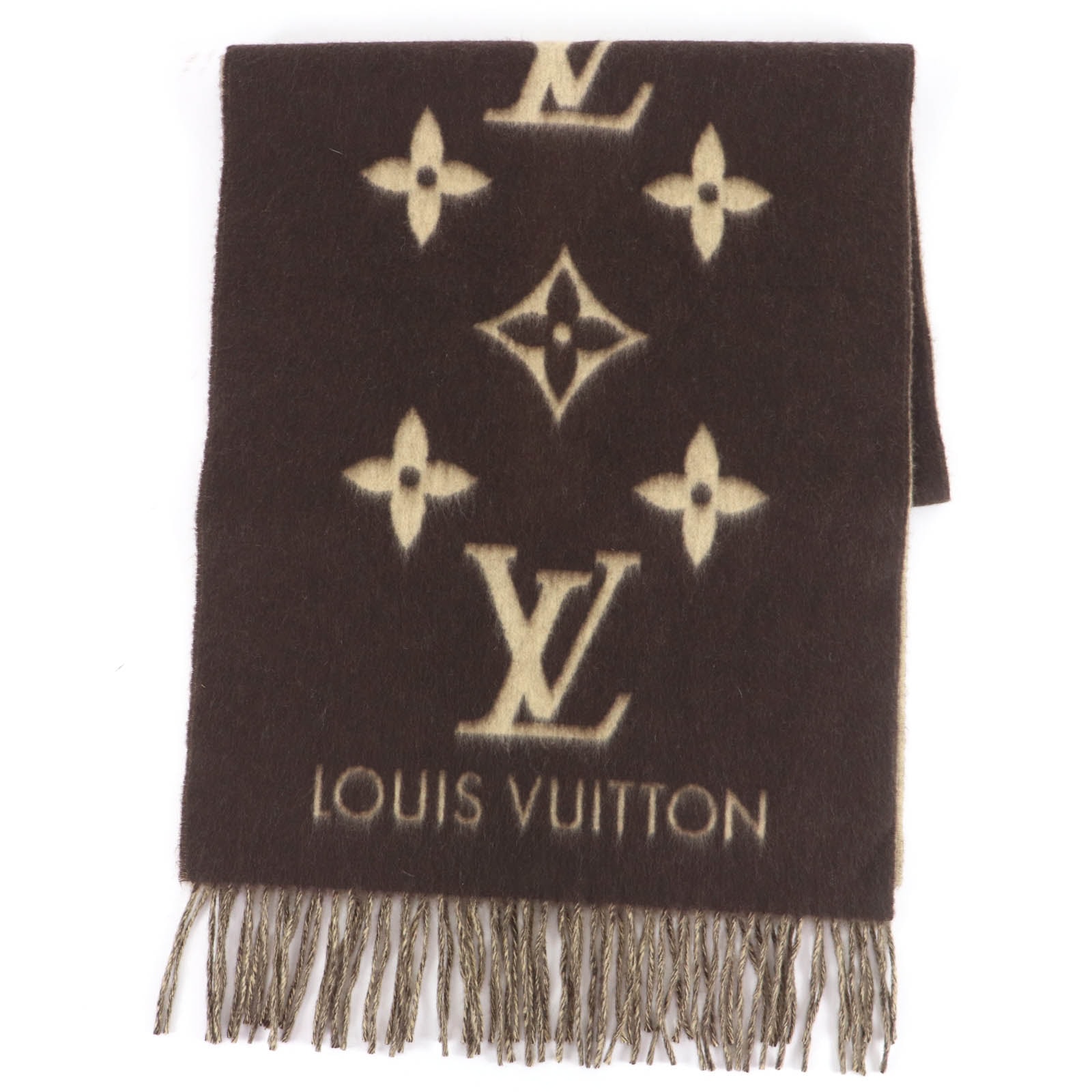 美品 ルイヴィトン マフラー エシャルプ・レイキャビック ブラウン 401486