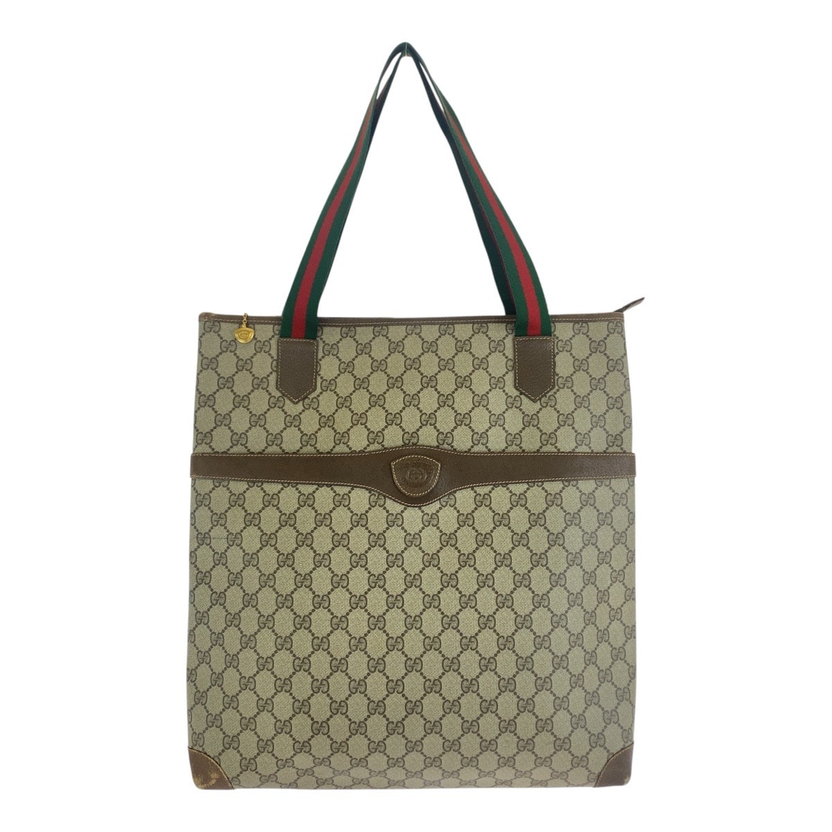 GUCCI グッチ ヴィンテージ シェリーライン ベージュ ブラウン ゴールド金具 GGスプリームキャンバス レザー/ ショルダーバッグ トートバッグ 602841 【中古】