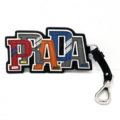 PRADA(プラダ)ロゴ バッグチャーム キーホルダー サフィアーノレザー ブラック マルチカラー バッグアクセサリー【中古】