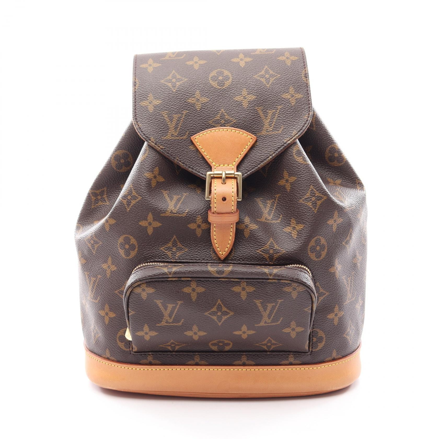ルイ・ヴィトン LOUIS VUITTON モンスリMM リュックサック バックパック バッグ PVCコーティングキャンバス レザー モノグラム レディース ブラウン系 M51136 【中古】