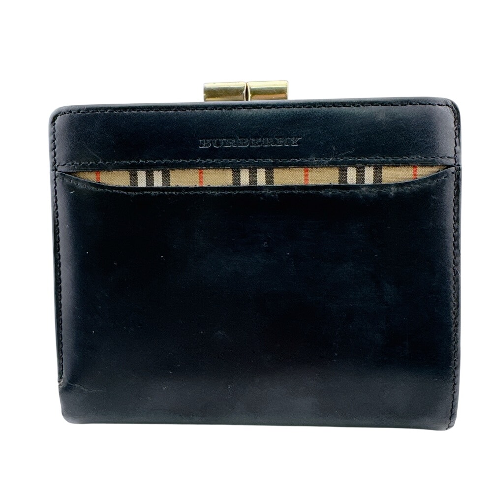 バーバリー BURBERRY 二つ折り財布 ノバチェック がま口 ブラック